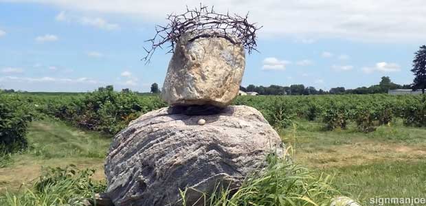 Rocks arranged to resemble Jesus.
