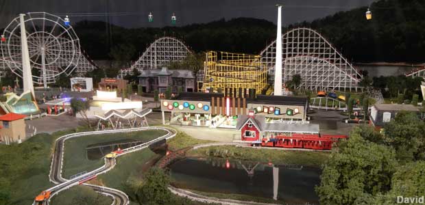 Model train amusement park section.