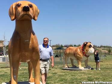 Large dog statues.