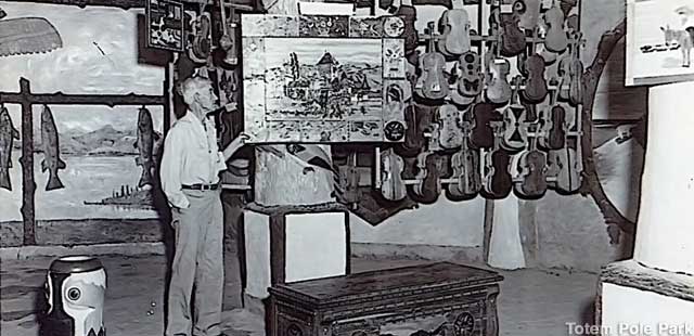 Ed with his wood art in his later years.