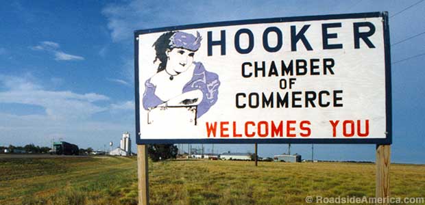Hooker town limits welcome sign.