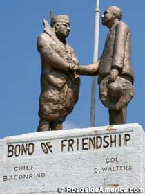 Sculptures of Chief Baconrind and Ellsworth Walters top the monument.
