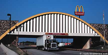 McDonald's straddles Interstate 44.