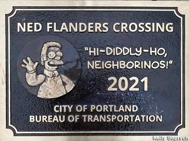 Ned Flanders Crossing plaque.