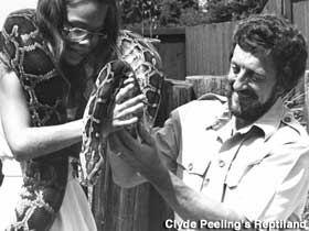 Girl, snake, Clyde Peeling, Reptiland publicity pic, circa 1985.