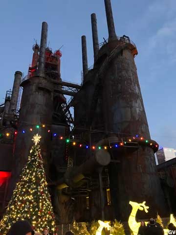 Holiday lights at the steelworks, November 2019.