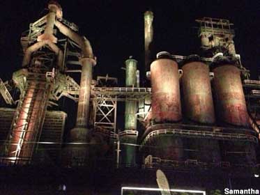 Steelworks at night.