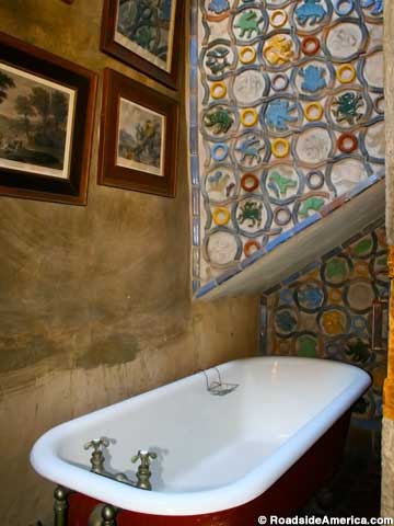 Bathtub view of lovely tiles.