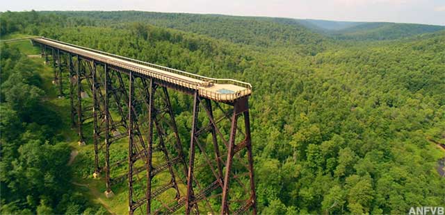 What remains of the Kinzua Viaduct is now a pedestrian overlook with glass floor.