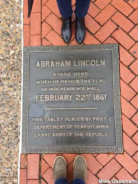 Lincoln stood here plaque.