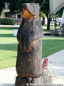 Chainsaw and chisel-carved groundhog.