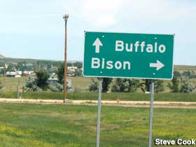 Sign pointing this way to Buffalo and that way to Bison.
