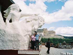 Chief Crazy horse replica in foreground, Thunderhead Mountain in background.