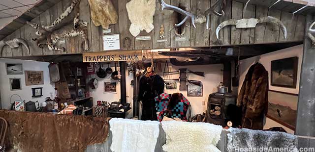 Animal parts constitute most of the decor of the Trapper's Shack exhibit.