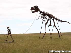 Man walking dinosaur.