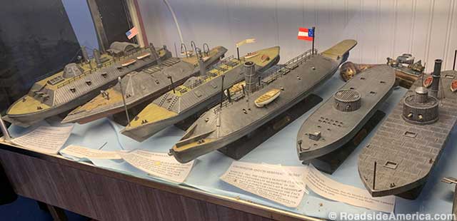 Detailed models of Civil War ironclads, built by an unknown hand.