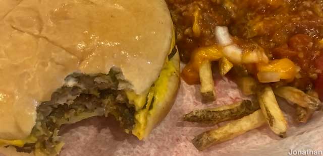 Dyer's burger and chili cheese fries.