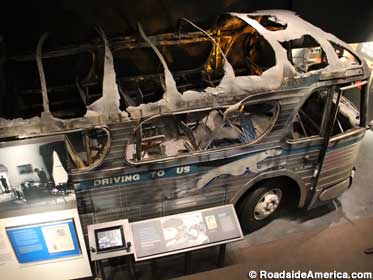 Firebombed Freedom Riders bus.
