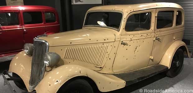 Bullet-punctured Bonnie and Clyde Death Car from the 1967 movie.