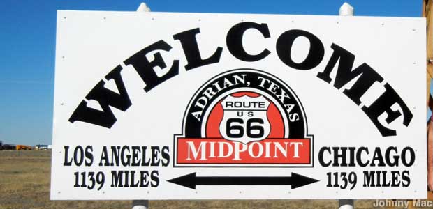 US Route 66 midpoint sign.