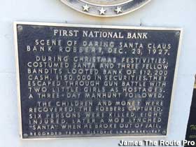 Historical marker about the bank robbery.