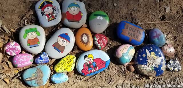 South Park characters on stones.