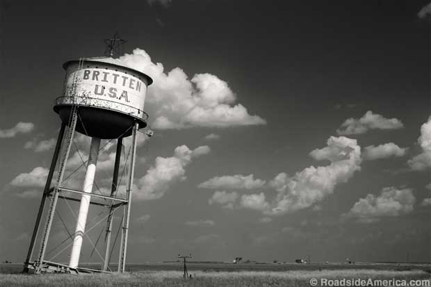 Britten leaning water tower.