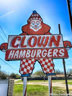 Clown Hamburgers sign.