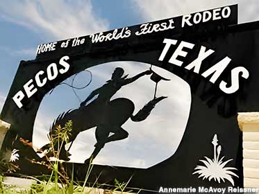 Sign: World's First Rodeo.
