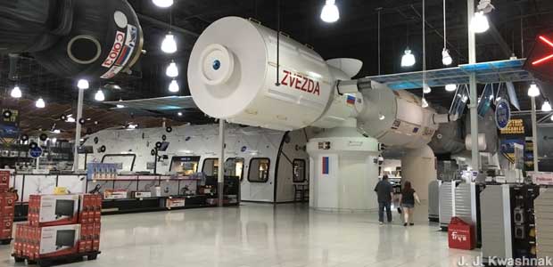 Space Station-Themed Electronics Store.
