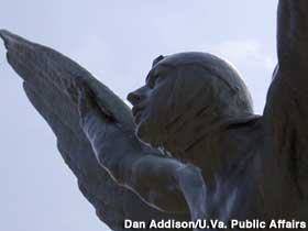 Close up view of Aviator Statue.