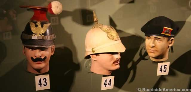 Flamboyant historical helmet display.