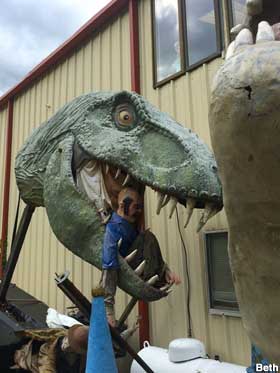 T.rex head and soldier.