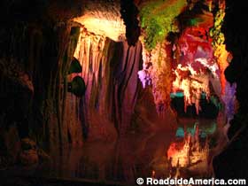 Colorful lighting scheme at Shenandoah Caverns.