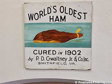 This sign once hung above the safe where the ham was secured.