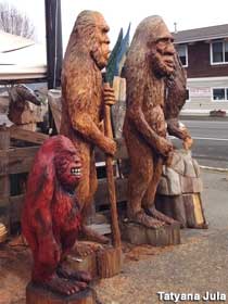 Bigfoot carvings.