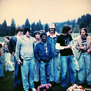 Al Hendrix and new pals at Jimi's grave, 1980.