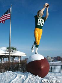 Football receiver statue.