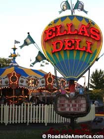Ella's Deli sign and carousel.