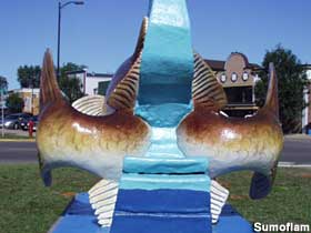 The two-tail view of the Walleye statue.