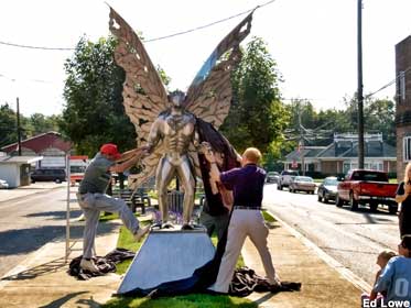 Unveiling the sculpture in Point Pleasant, 2003.