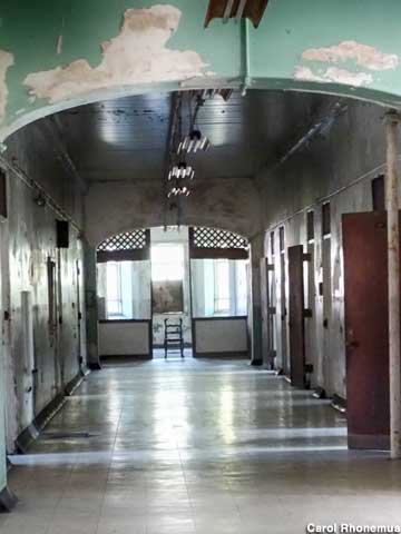 Hallway in the old asylum in the daytime.