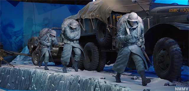 Life-size diorama recreates the 1st Marine Division's frigid retreat from the Chosin Reservoir.