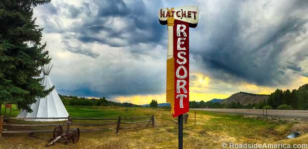 Hatchet Resort sign.